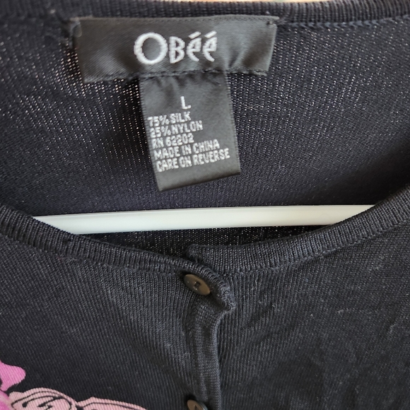 Obee Black Sweater with Pink & Red Roses Beaded 💖 - Picture 7 of 7